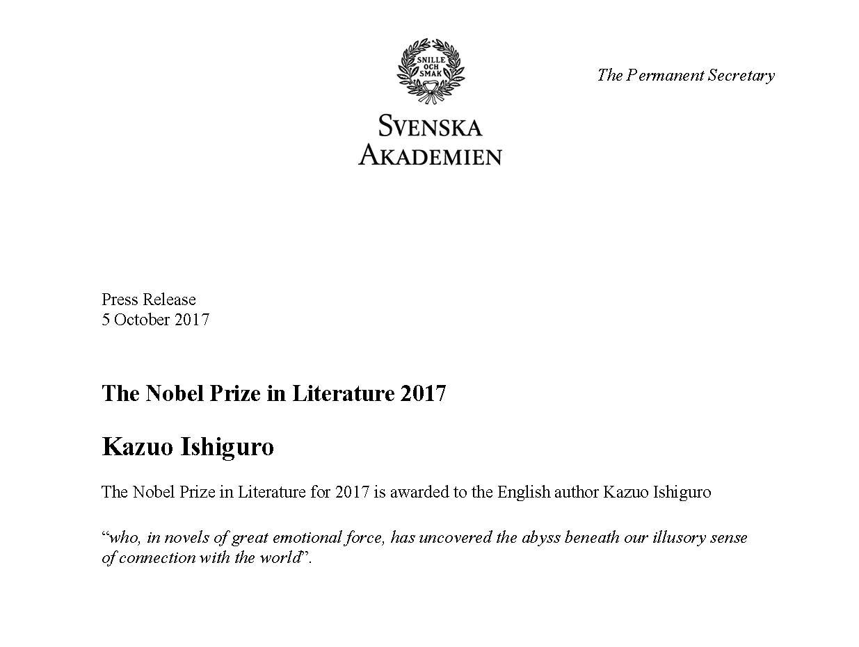 Nobel Prize Literature 2017