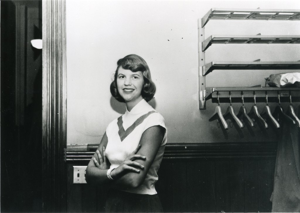 Black and white portrait of author Sylvia Plath