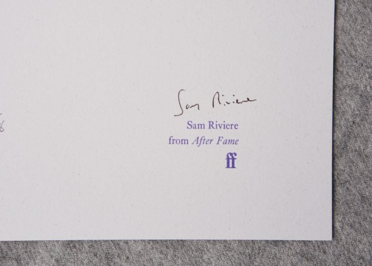 sam riviere signature on letterpress