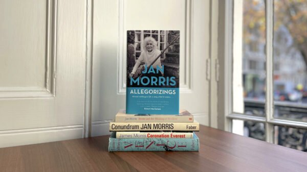 Layout of books by travel writer Jan Morris