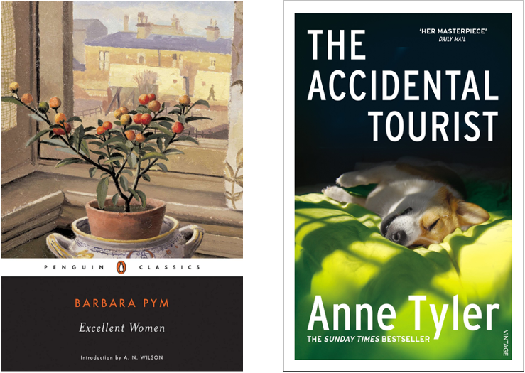 Book jackets of Excellent Women by Barbara Pym and The Accidental Tourist by Anne Tyler