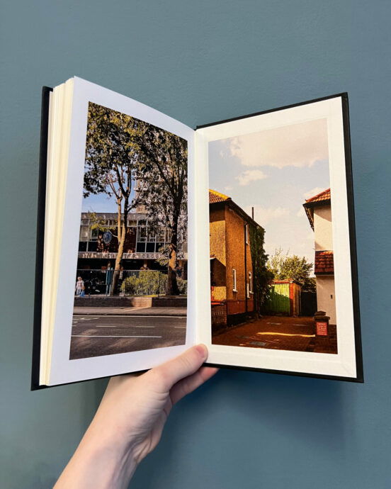 Inside the book Was It For This. Two photos showing London streets in afternoon light.