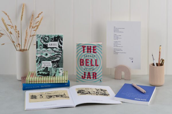 Sylvia Plath books and products laid out