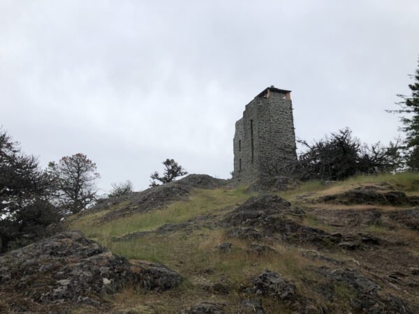 Brick ruin on craggy peak