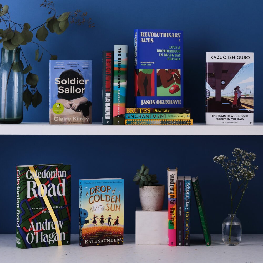 New Faber titles on a dark blue background